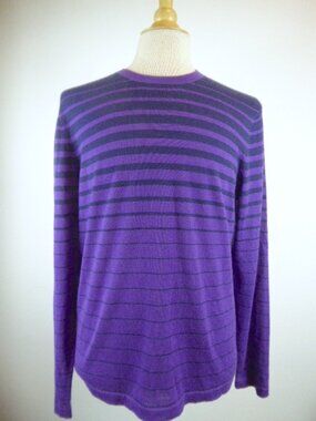 NEIMAN MARCUS PURPLE NAVY STRIPE superfine cashmere sweater top L
